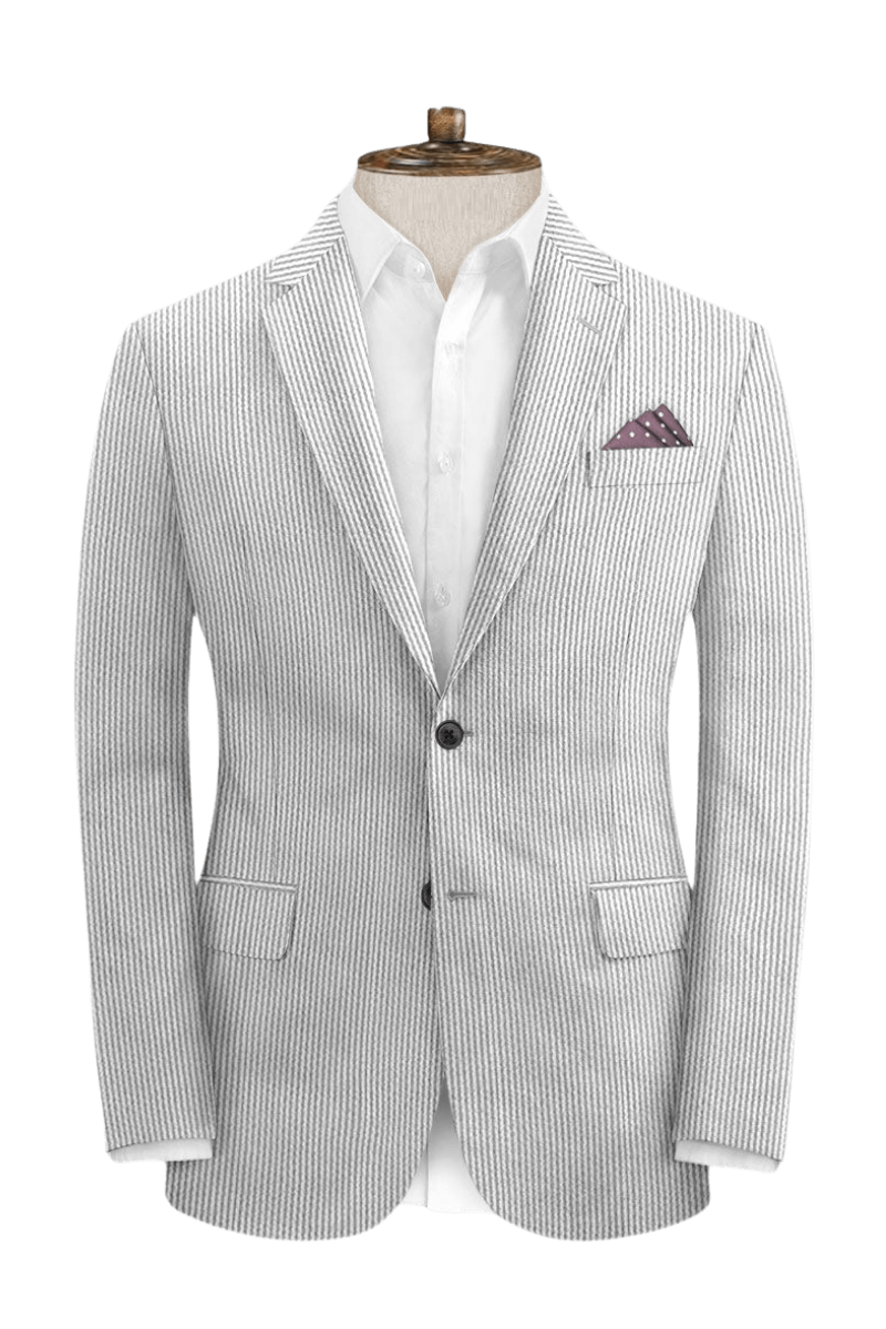 Grey Seersucker Notch Lapel Suit