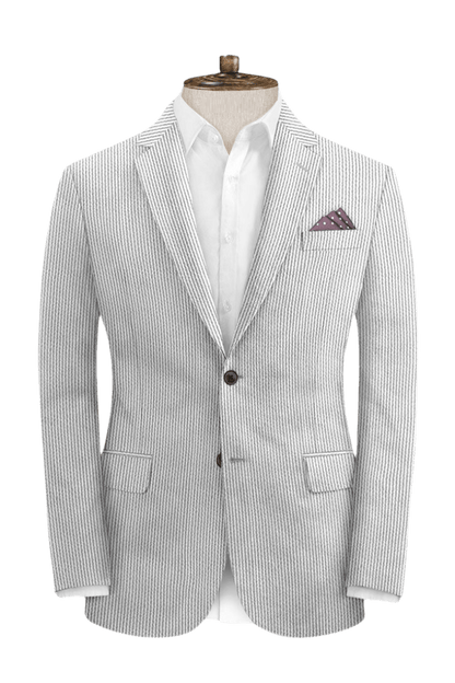 Grey Seersucker Notch Lapel Suit