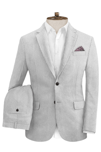 Grey Seersucker Notch Lapel Suit