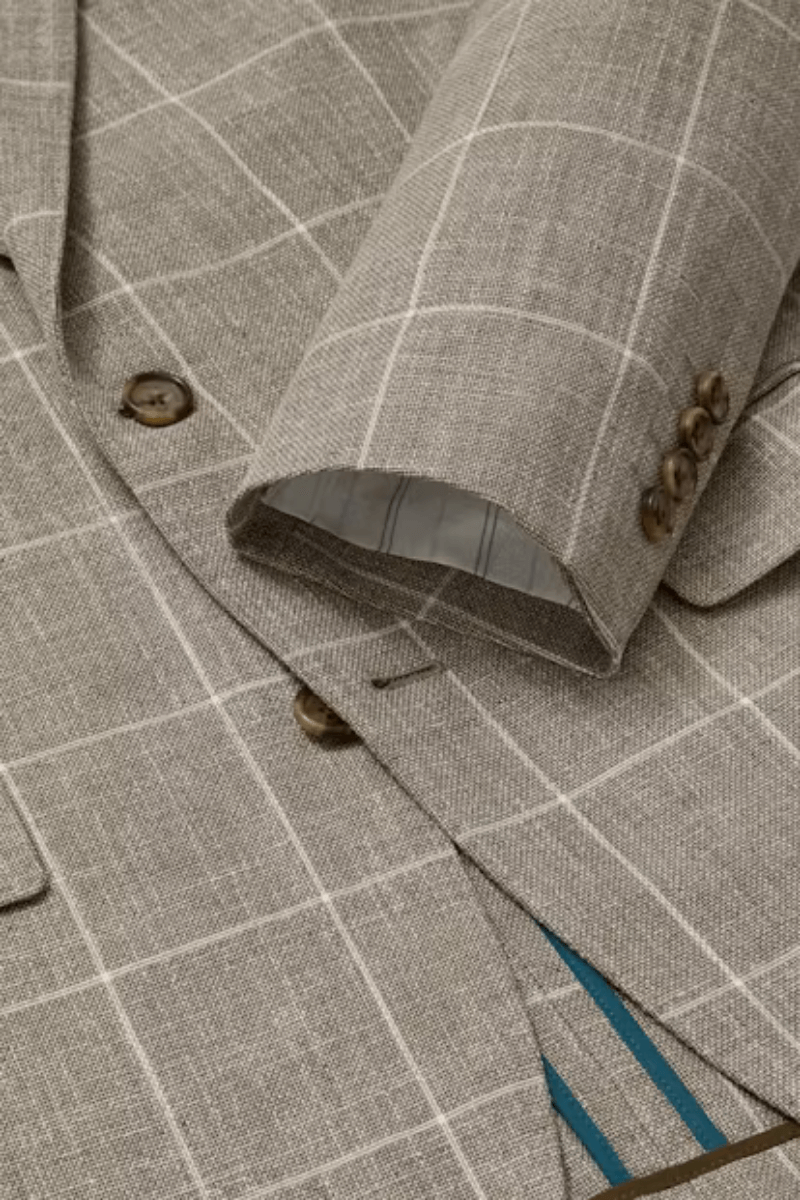 Grey Windowpane Notch Lape Single Breasted Jacket