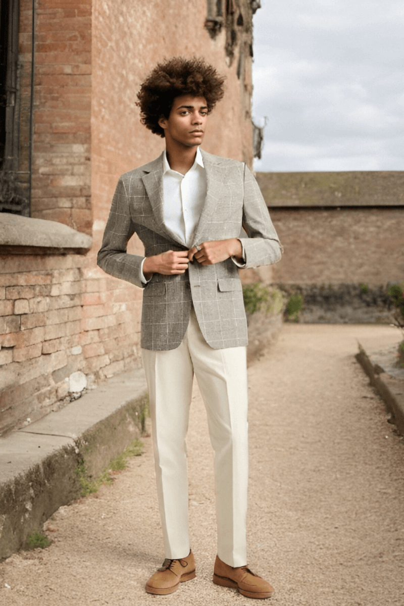 Veste à simple boutonnage à carreaux gris 