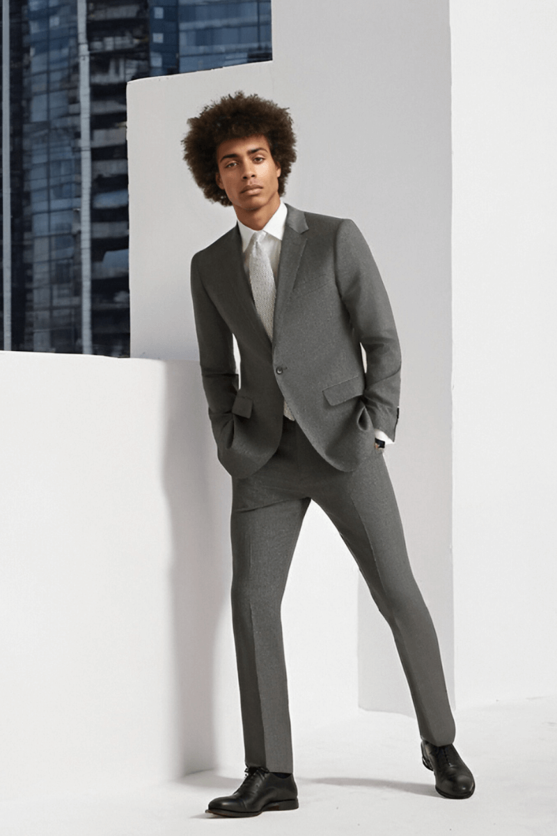 Chaqueta de lana gris con solapa de muesca y dos botones