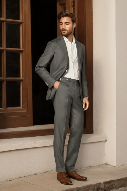 Grey Wool 2-Button Single Breasted Suit