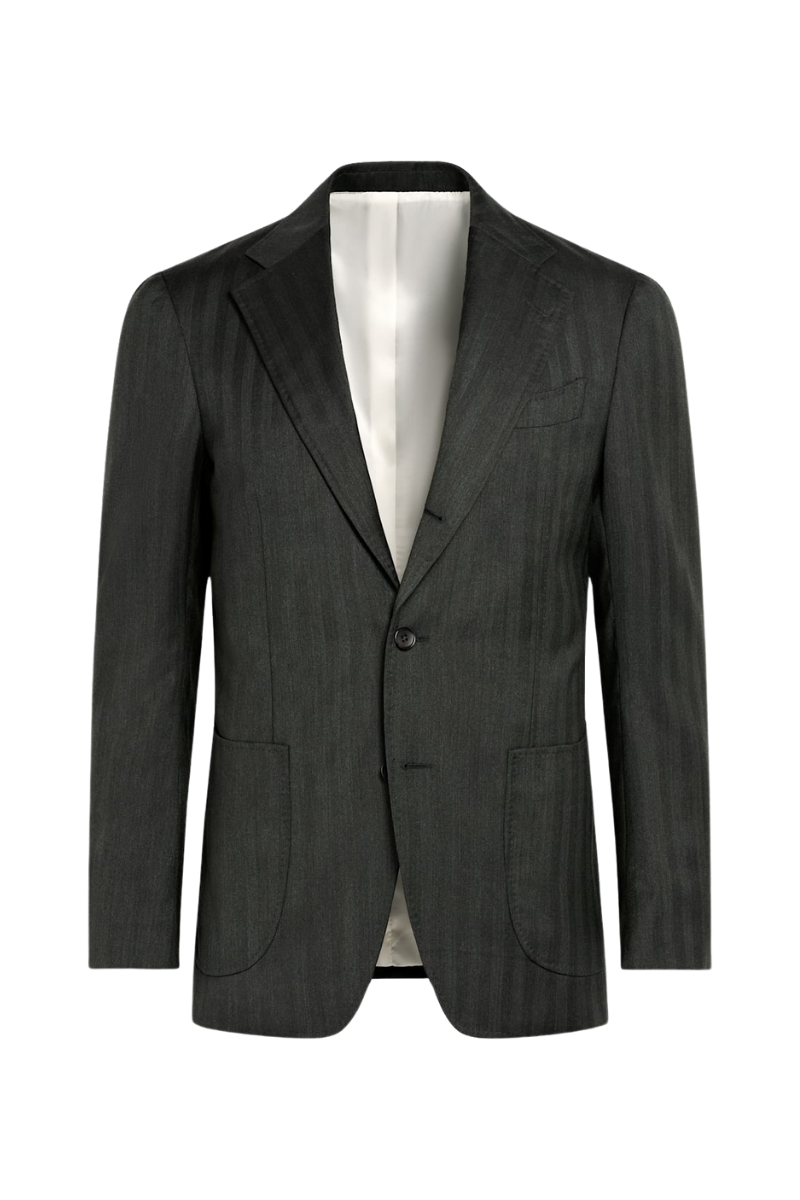 Grey Stripe Wool Notch Lapel Single Breasted Suit