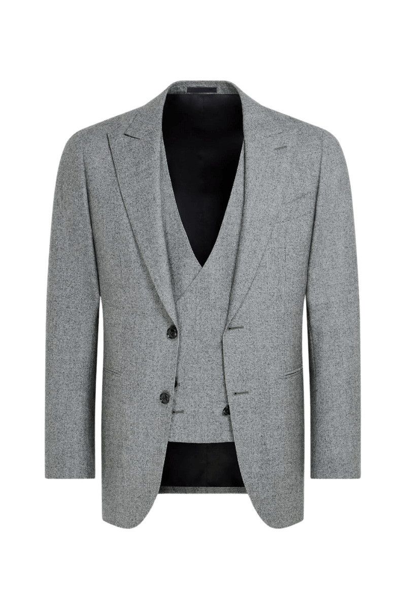 Grey Wool Single Breasted Peak Lapel 3-Piece Suit