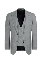 Grey Wool Single Breasted Peak Lapel 3-Piece Suit