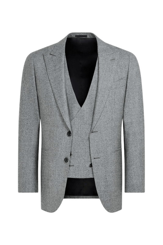 Grey Wool Single Breasted Peak Lapel 3-Piece Suit