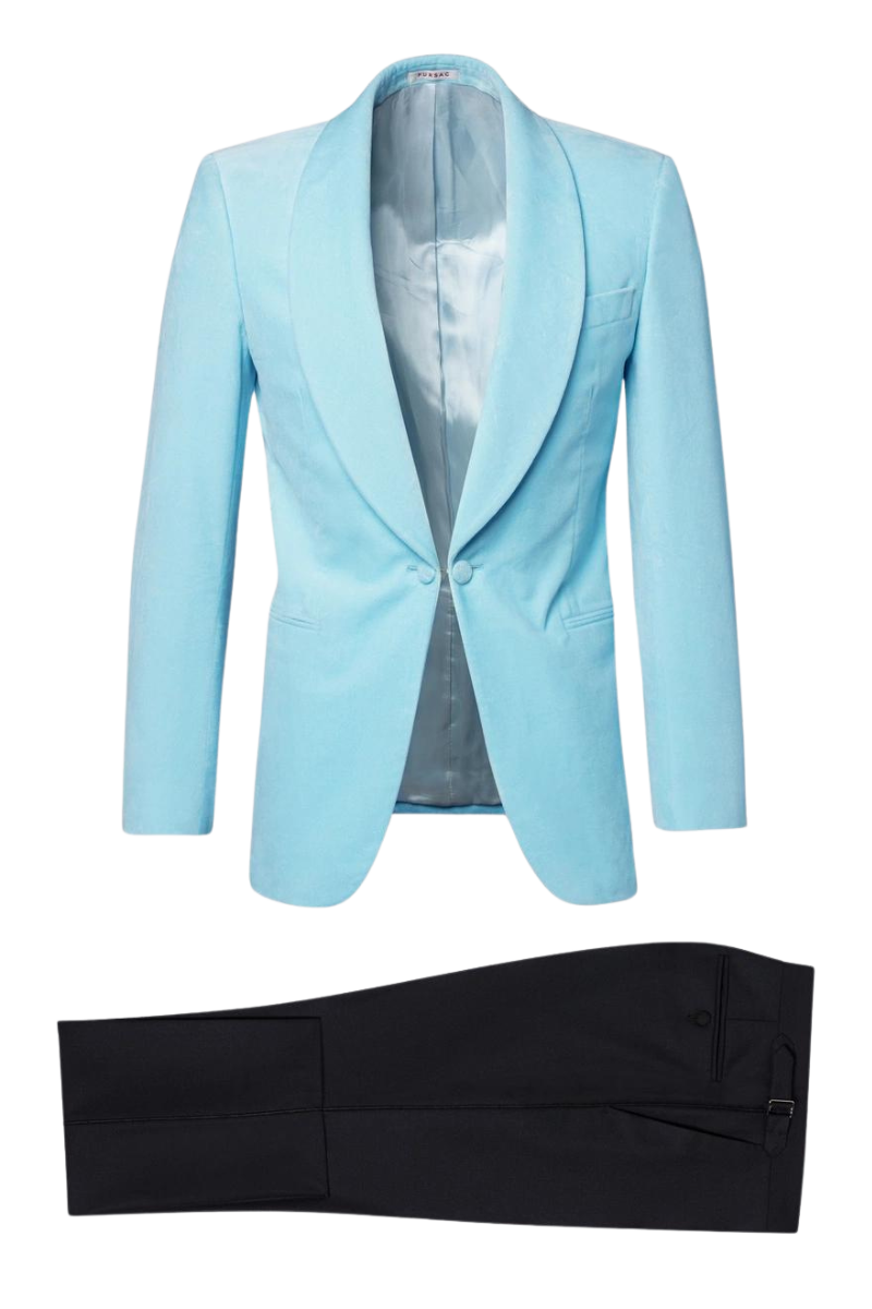 Ice Blue&Black Slack 2 piece 1-Button Suit