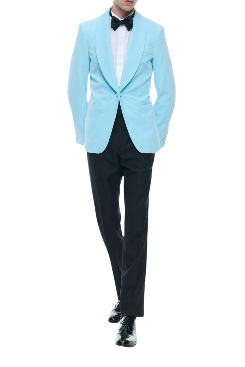 Ice Blue&Black Slack 2 piece 1-Button Suit