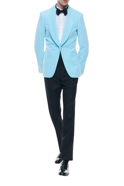 Traje holgado de 2 piezas de 1 botón en azul hielo y negro