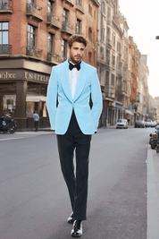 Ice Blue&Black Slack 2 piece 1-Button Suit