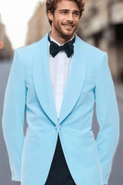 Ice Blue&Black Slack 2 piece 1-Button Suit