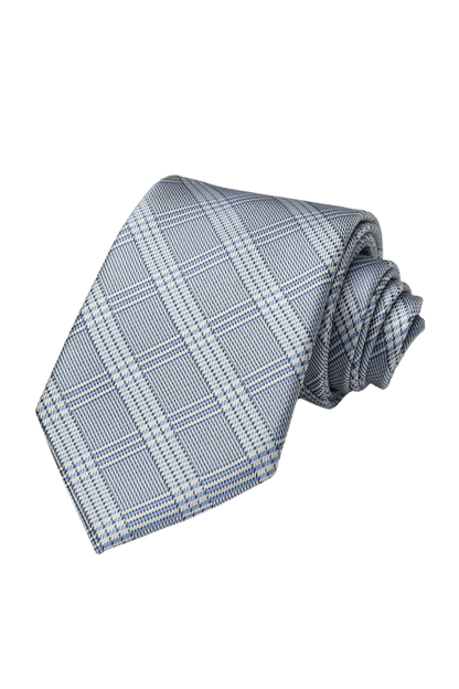 Hellblaue klassische Krawatte mit Fensterkaromuster 