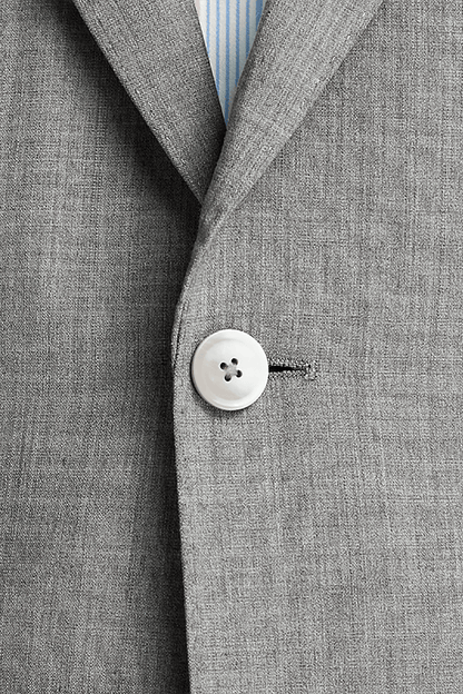 Light Grey Wool Stretch Single Breasted Peak Lapel Suit