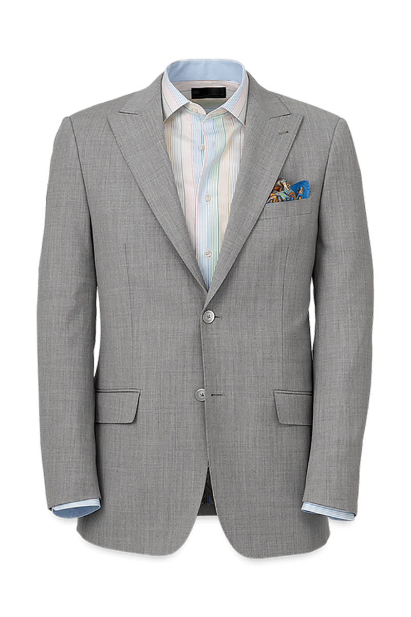 Light Grey Wool Stretch Single Breasted Peak Lapel Suit