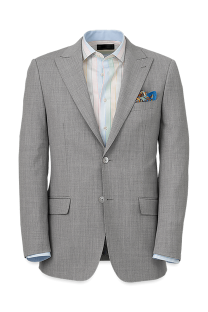 Light Grey Wool Stretch Single Breasted Peak Lapel Suit