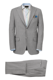 Light Grey Wool Stretch Single Breasted Peak Lapel Suit