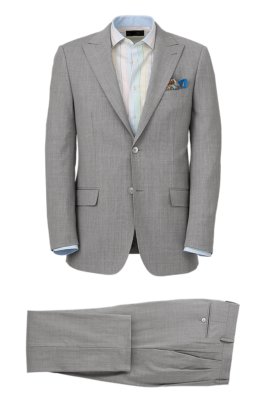 Light Grey Wool Stretch Single Breasted Peak Lapel Suit