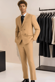 Light Brown Slim fit 2 piece Double Breasted Suit