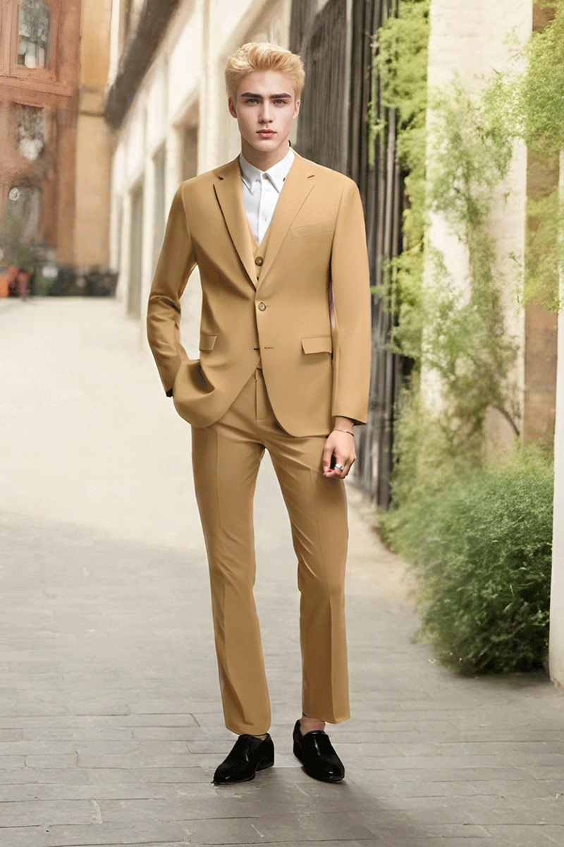 Light Brown Slim fit 3 piece 2-Button Suit