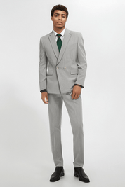 Light Gray Slim Fit Pinstripe 2 Piece Double Breasted Suit