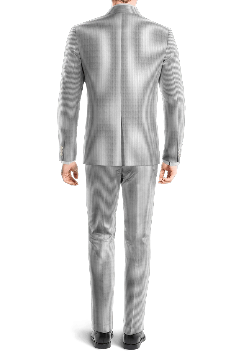 Light Gray Slim Fit Pinstripe 2 Piece Double Breasted Suit