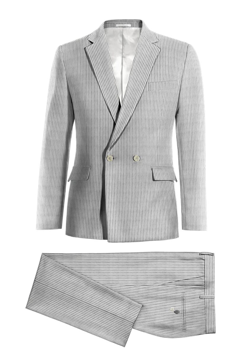 Light Gray Slim Fit Pinstripe 2 Piece Double Breasted Suit