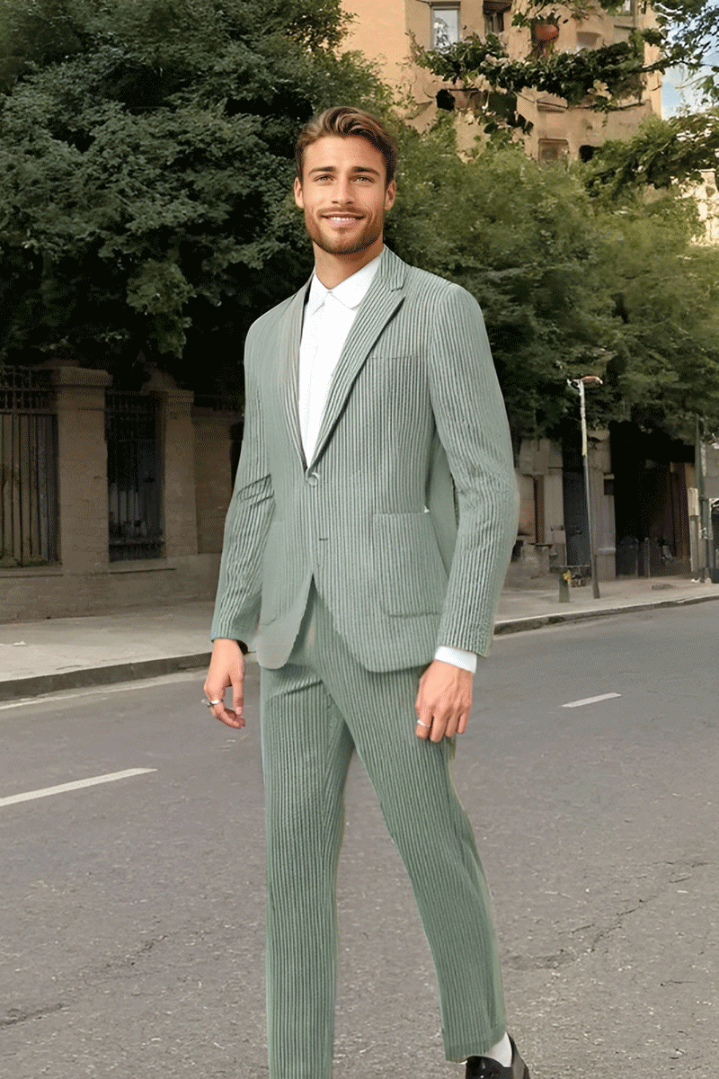 Light Green Slim Fit Pinstripe 2 Piece 2 Button Suit