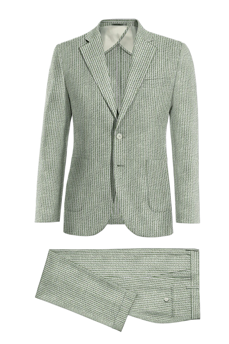 Light Green Slim Fit Pinstripe 2 Piece 2 Button Suit