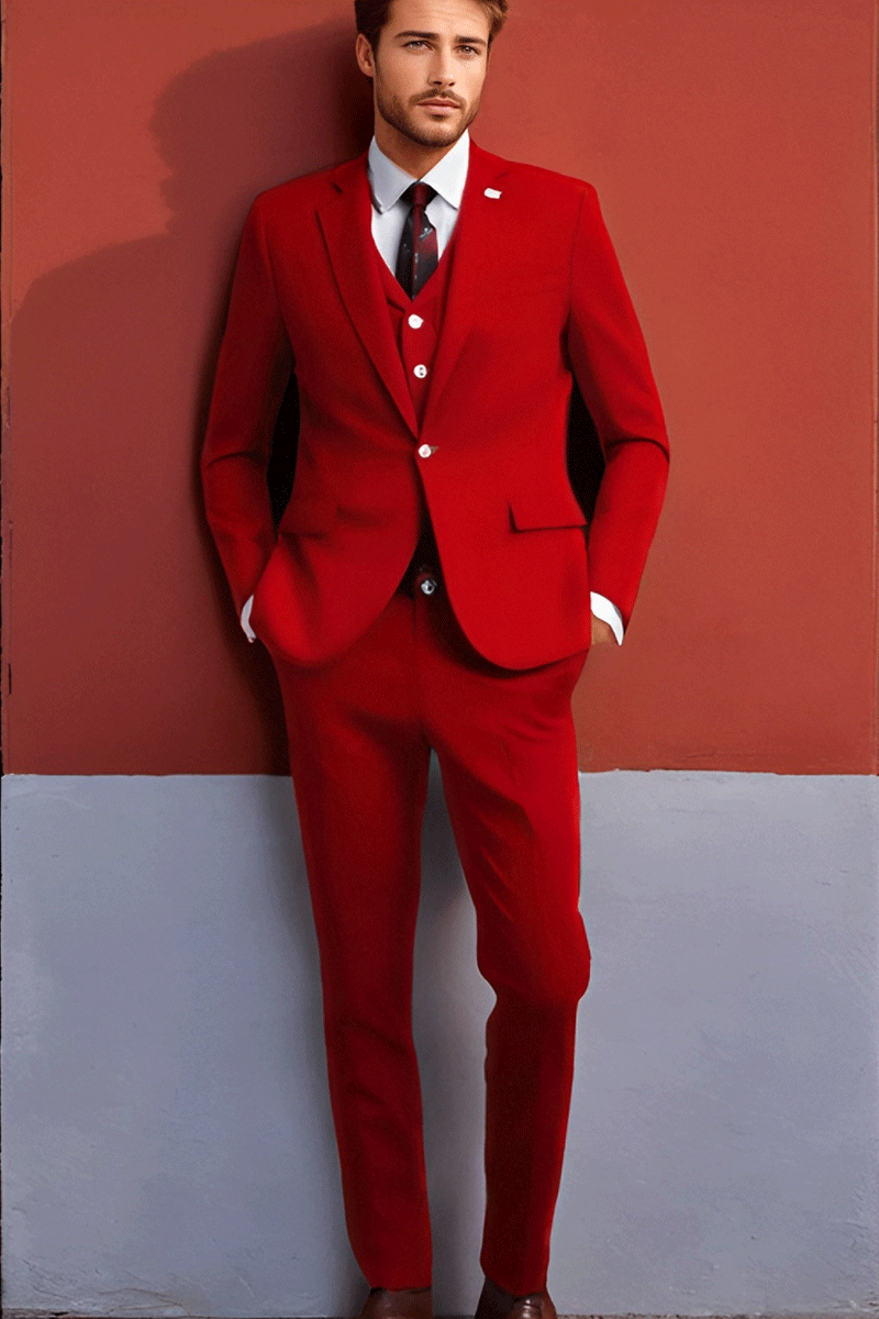 Light Red Slim fit 3 piece 1-Button Suit