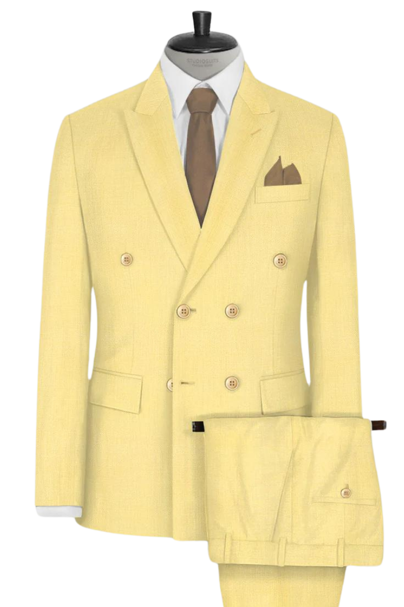 Light Yellow Slim fit 2 piece Double Breasted Suit