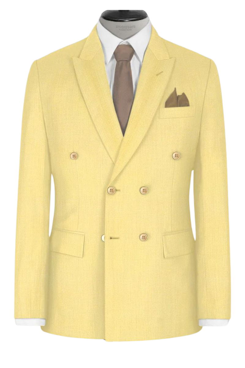 Light Yellow Slim fit 2 piece Double Breasted Suit