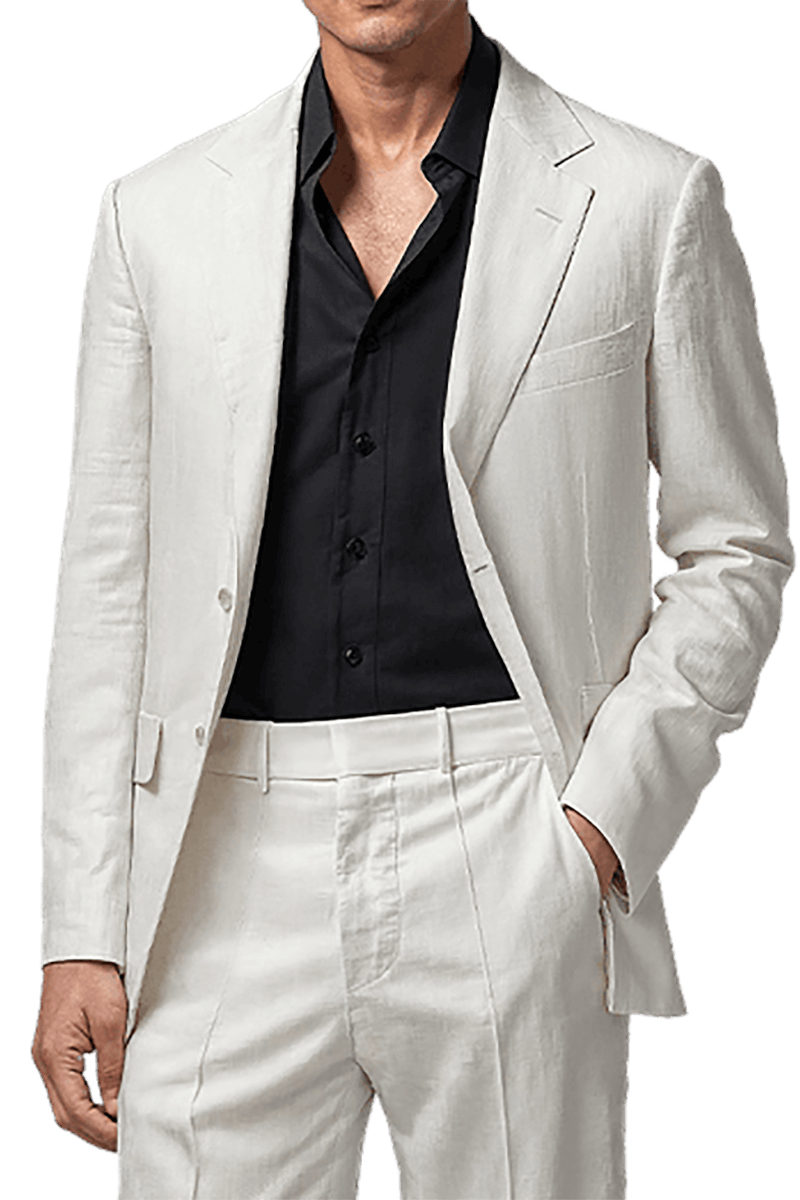 Ivory Linen Peak Lapel 2-Button Suit