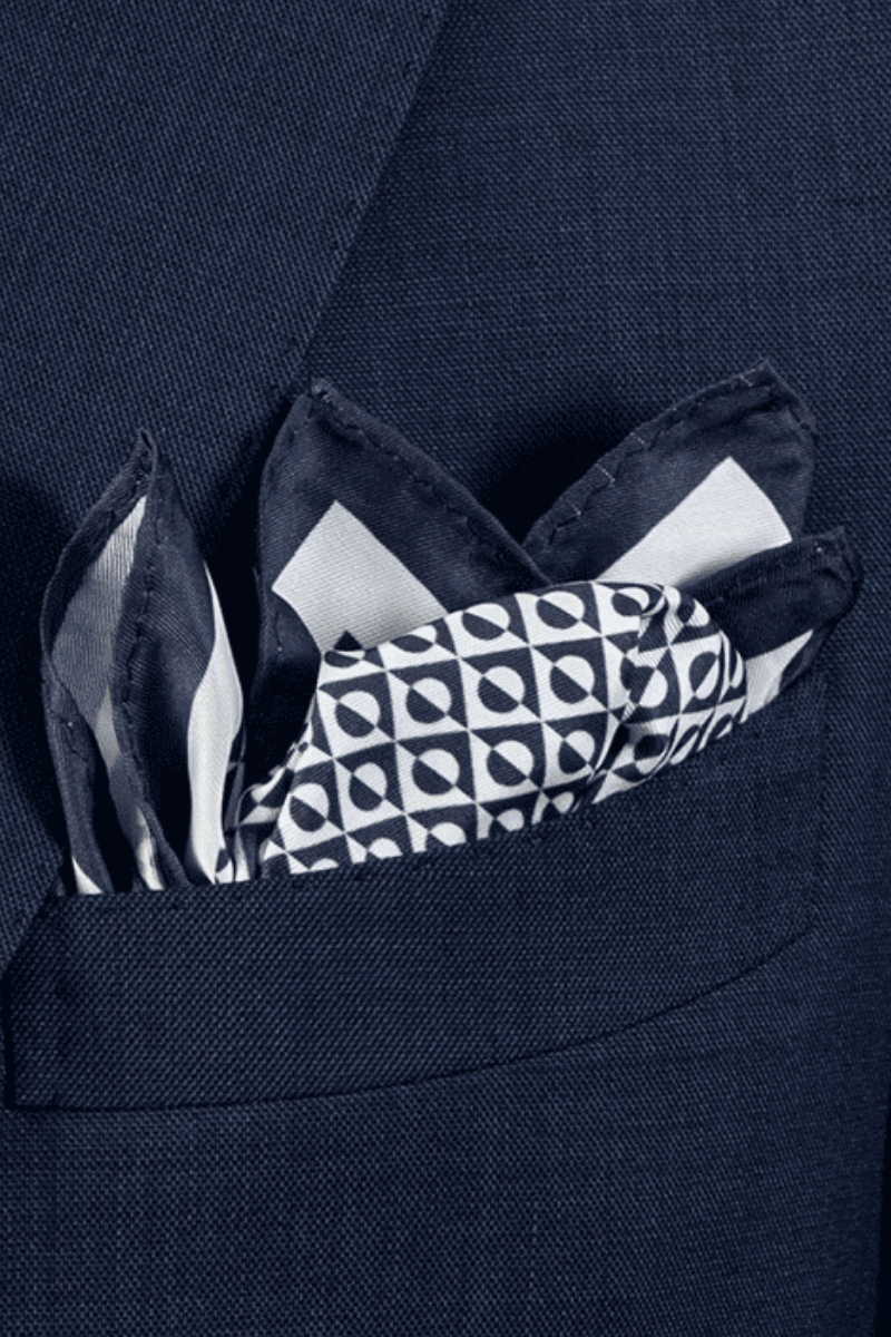 Men's Blue & White Graphic Pocket Square