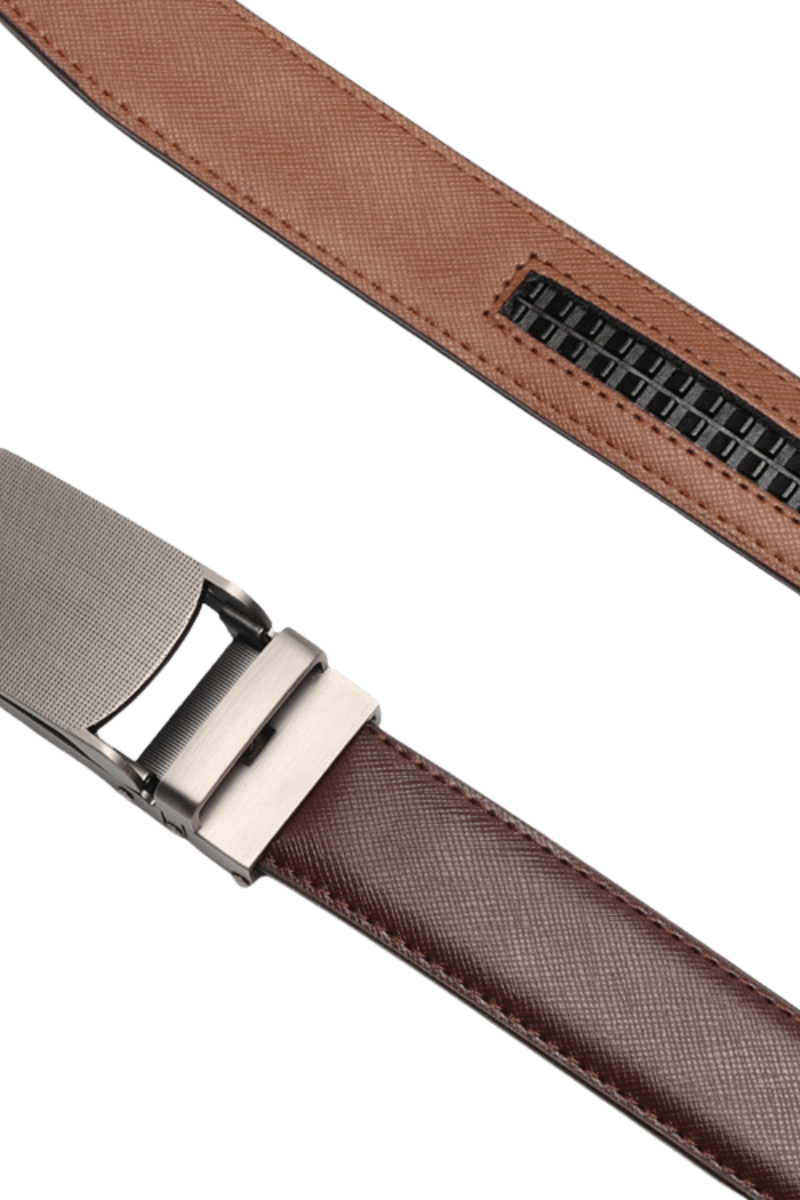 Ceinture à boucle automatique en cuir véritable marron pour homme 