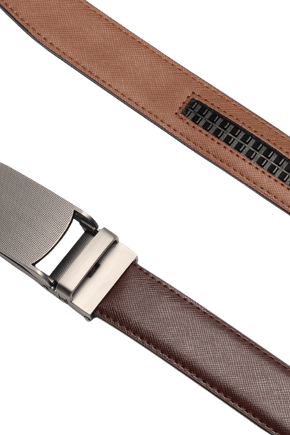 Ceinture à boucle automatique en cuir véritable marron pour homme 