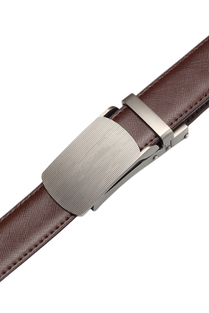 Ceinture à boucle automatique en cuir véritable marron pour homme 