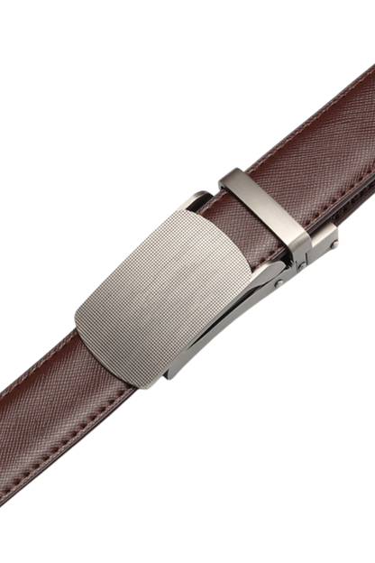 Ceinture à boucle automatique en cuir véritable marron pour homme 