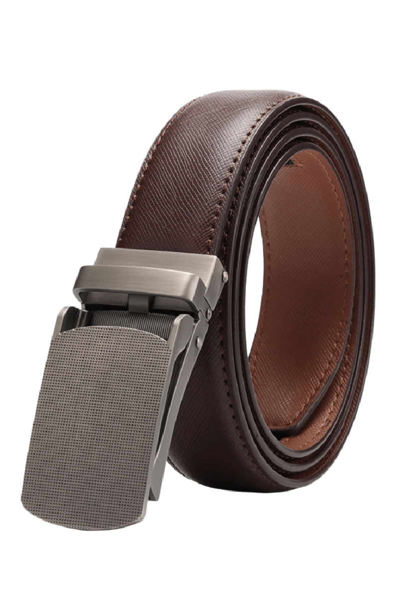 Ceinture à boucle automatique en cuir véritable marron pour homme 