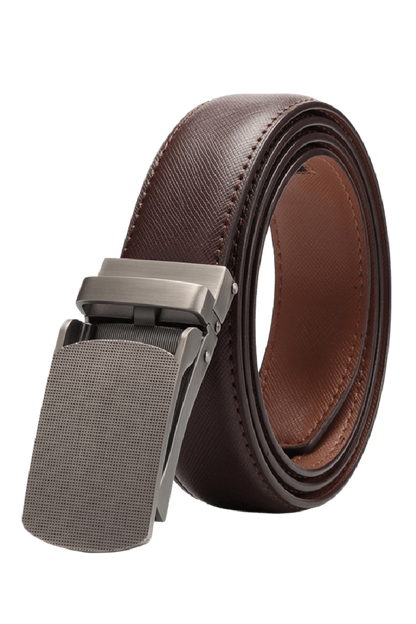 Ceinture à boucle automatique en cuir véritable marron pour homme 