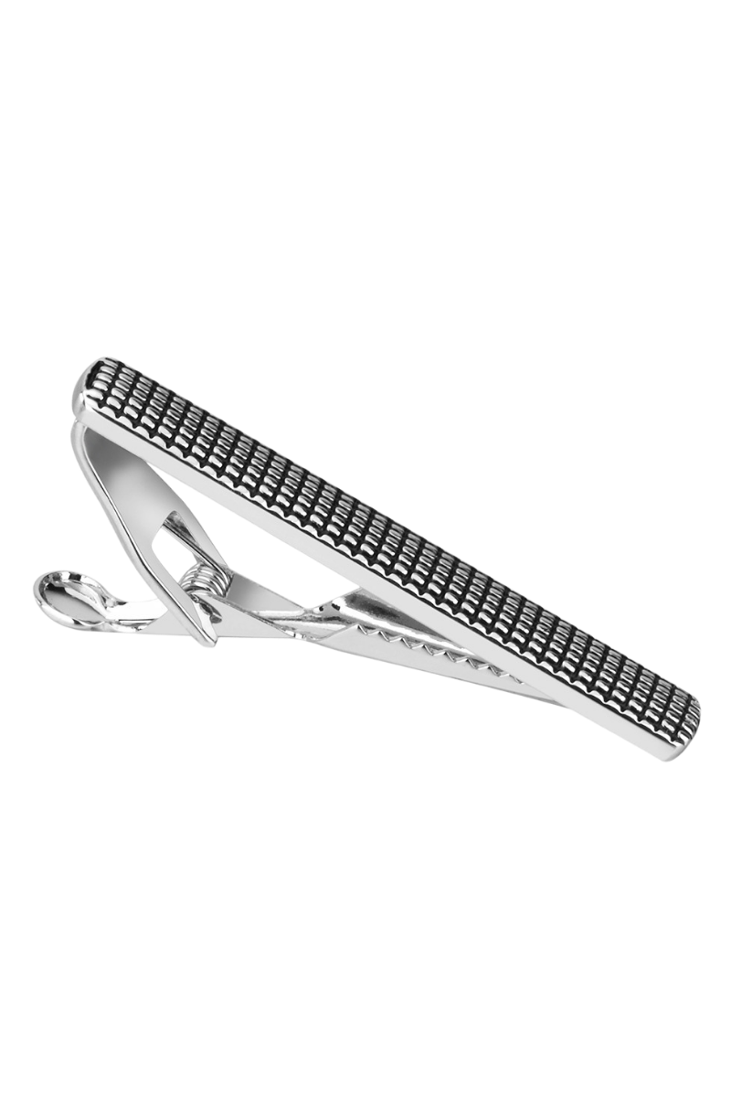 Men's Silver Grid Modern Tie Bar