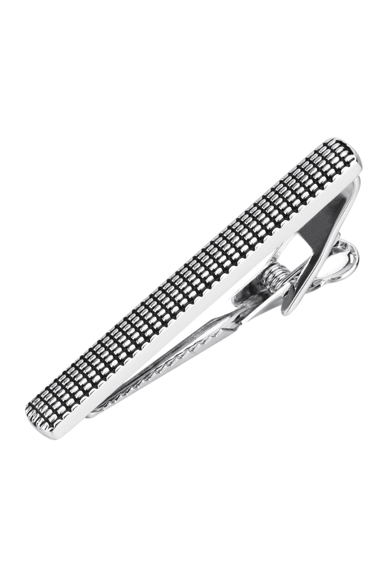 Men's Silver Grid Modern Tie Bar