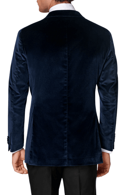 Navy Blue Cotton Peak Lapel Single Breasted Jacket