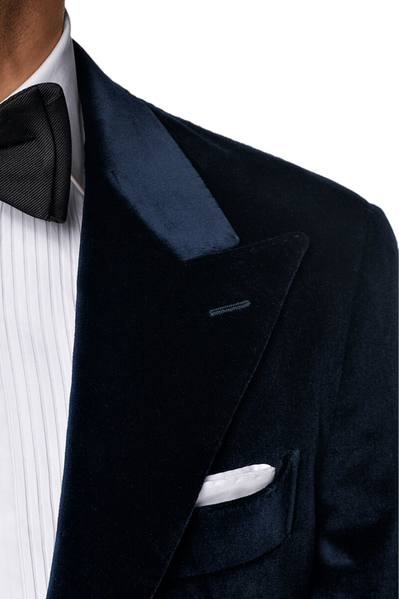 Navy Blue Cotton Peak Lapel Single Breasted Jacket