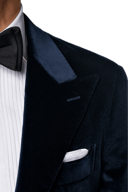 Navy Blue Cotton Peak Lapel Single Breasted Jacket