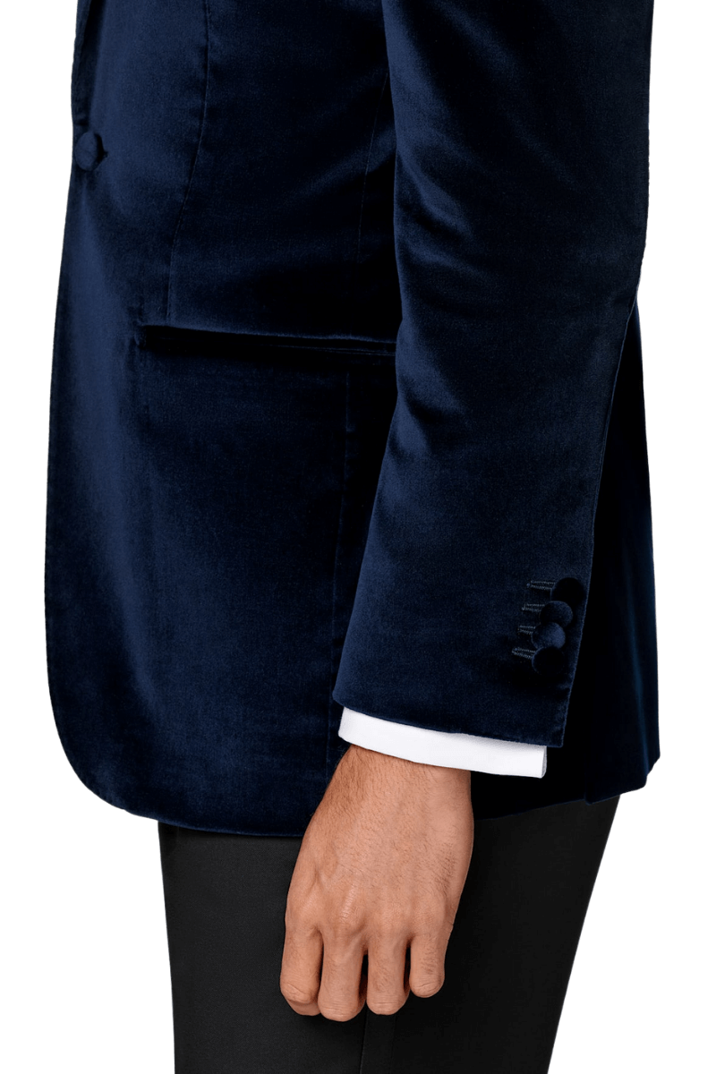 Navy Blue Cotton Peak Lapel Single Breasted Jacket