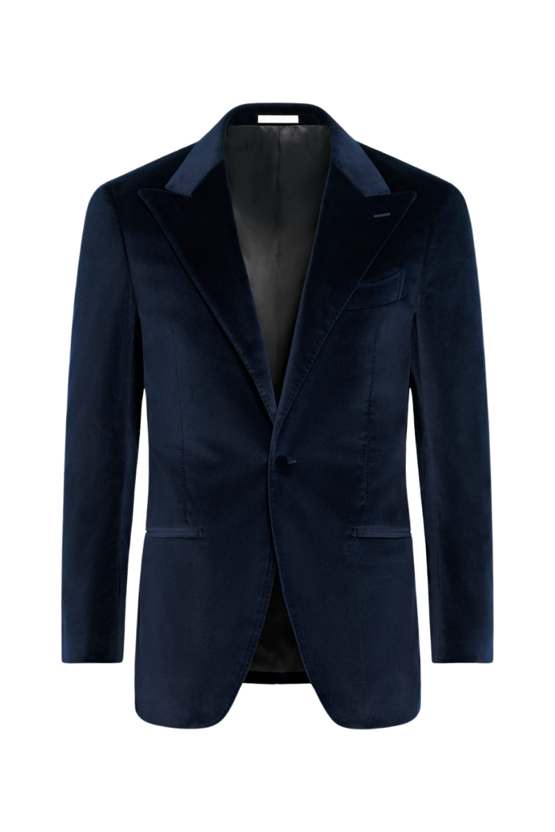 Navy Blue Cotton Peak Lapel Single Breasted Jacket