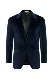 Navy Blue Cotton Peak Lapel Single Breasted Jacket