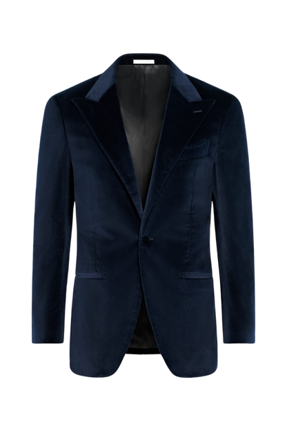 Navy Blue Cotton Peak Lapel Single Breasted Jacket