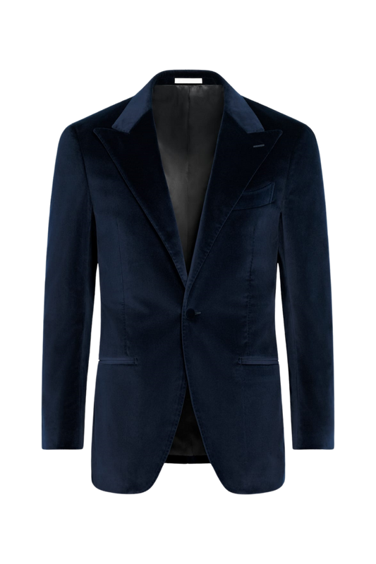 Navy Blue Cotton Peak Lapel Single Breasted Jacket